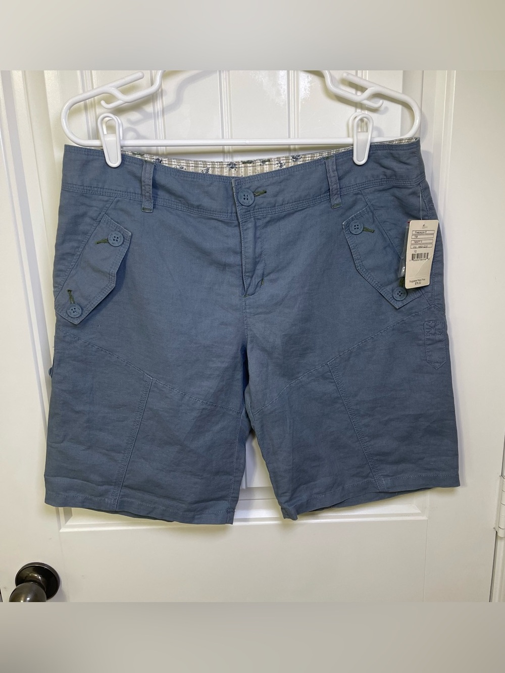 Free People Size 10 NWT Linen Cotton Blend Utility Shorts Slate Blue/Denim Gray